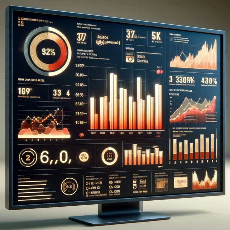 Monitor displaying smart signage analytics by digisigns with ROI, engagement metrics, and performance charts in a futuristic interface