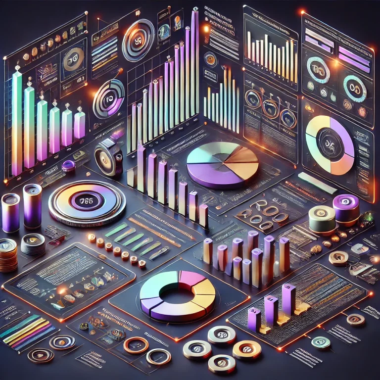 Futuristic dashboard with smart signage by digisigns displaying vibrant analytics, charts, and performance metrics in 3D